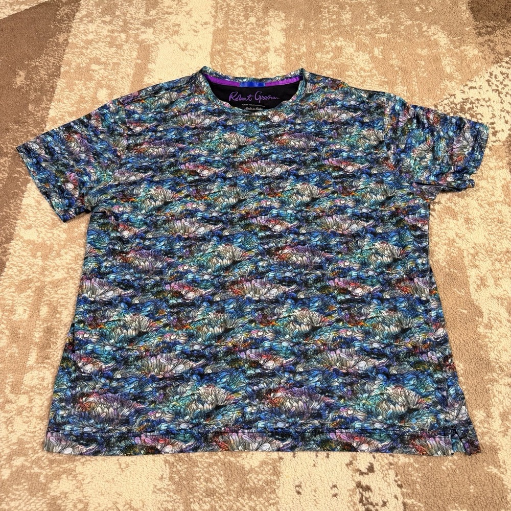 Robert‎ Graham Shirt Mens Large Flowers In Space Abstract Graphic Tee Cotton